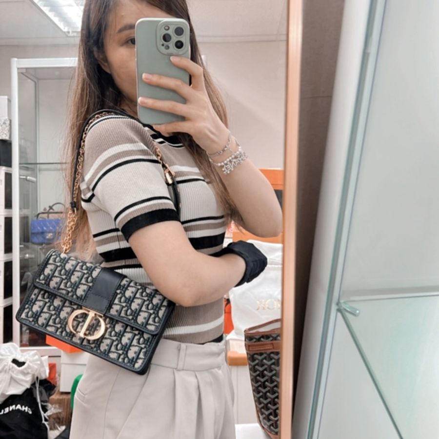 Dior 30 montaigne east west 藍色老花蒙田鏈條包-15