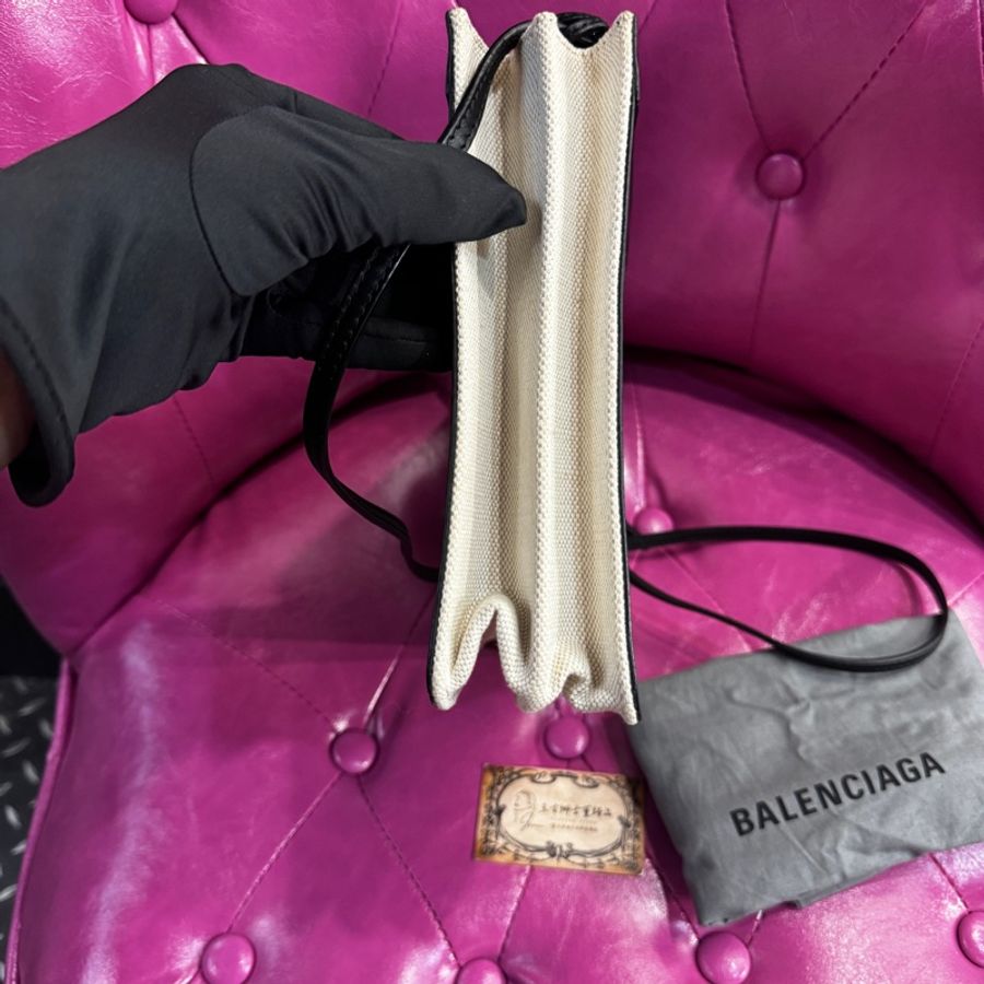 巴黎世家Balenciaga帆布拼皮斜背包/王吉娜古董精品-5