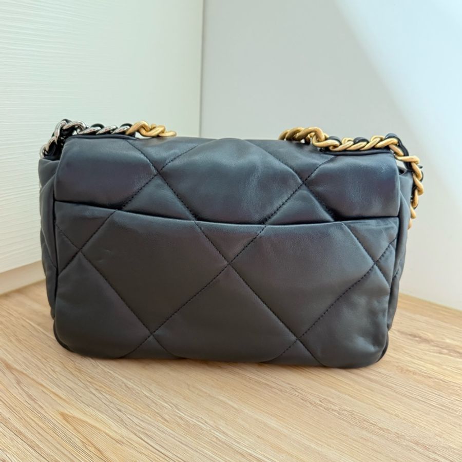 CHANEL 19 口蓋包 菱格紋 手提 肩背包 深藍19包 26CM 原廠盒子/防塵袋-7