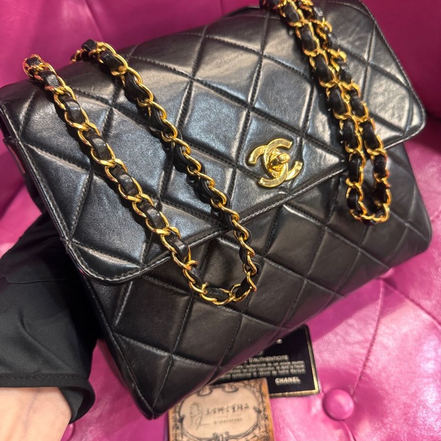 Chanel 黑金大方胖包/山羊皮/王吉娜古董精品-1