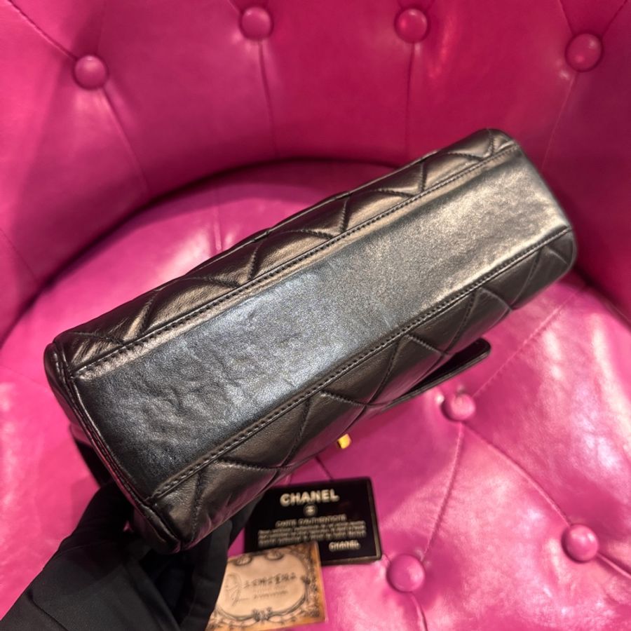 Chanel 黑金大方胖包/山羊皮/王吉娜古董精品-7