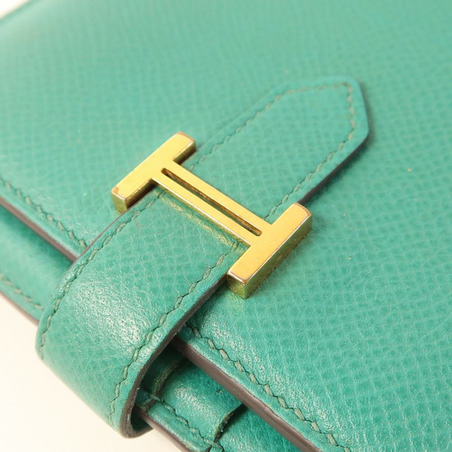 HERMES 【激減優惠】Epsom皮革Bearn Compact金扣錢包Vert Jade-7