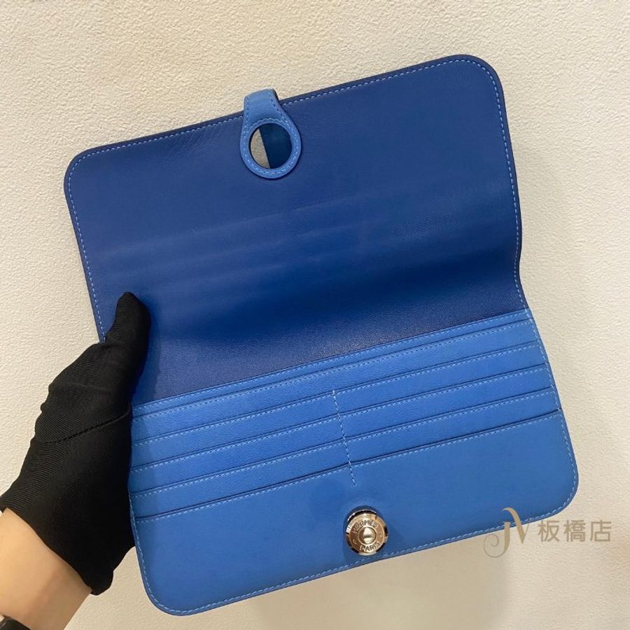 HERMES P3北方藍銀釦Swift皮Dogon長夾-5
