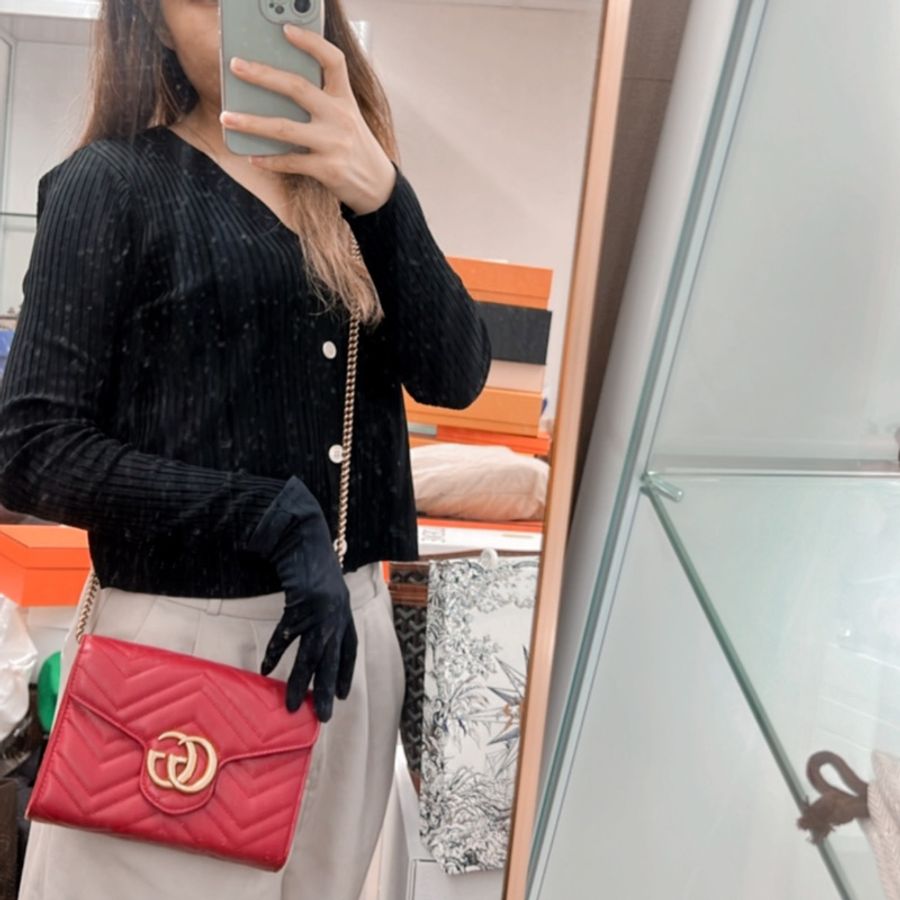 Gucci marmont woc 紅色馬夢鏈條包-12