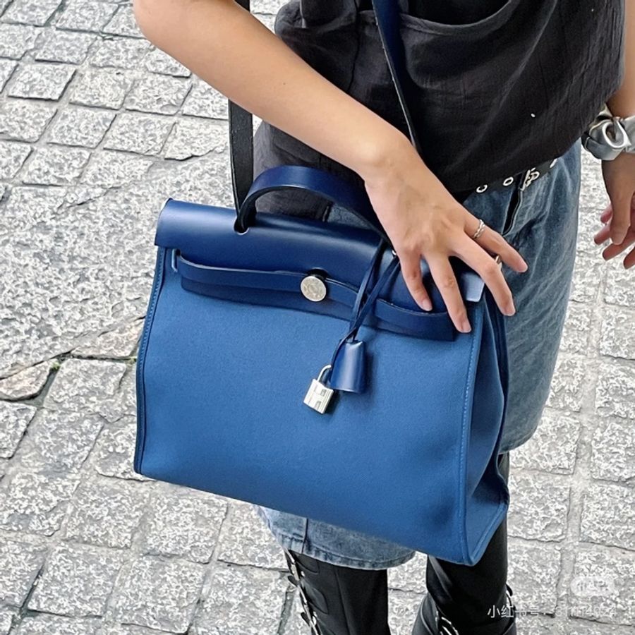 99新🌟 愛馬仕 #hermes #herbag31 #zip #海軍藍 帆布拼皮-1