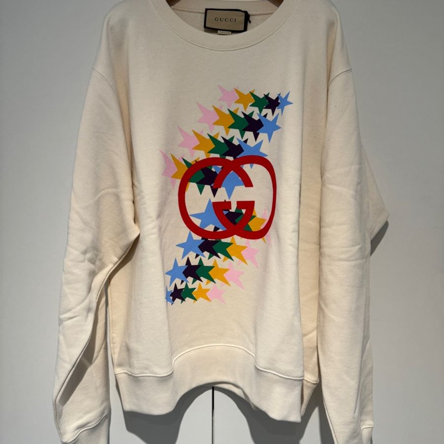 GUCCI古驰 徽标Logo星星图案印花圆领套头卫衣 白色-0