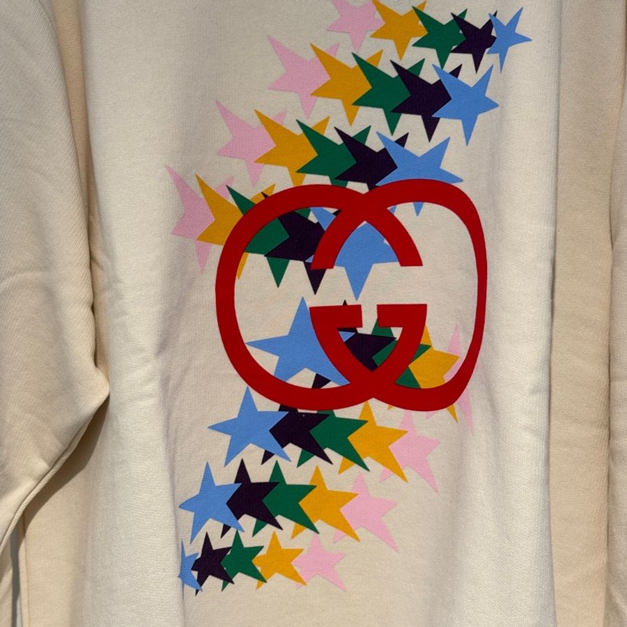 GUCCI古驰 徽标Logo星星图案印花圆领套头卫衣 白色-1