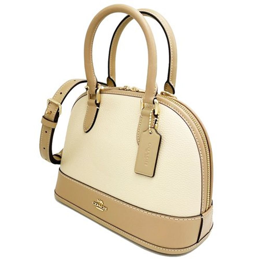 【全新】COACH 素面牛皮手提斜背兩用貝殼包(奶茶/膚)-1