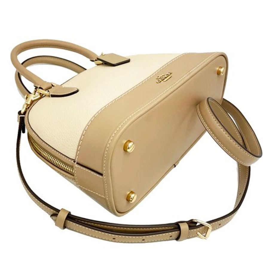 【全新】COACH 素面牛皮手提斜背兩用貝殼包(奶茶/膚)-3