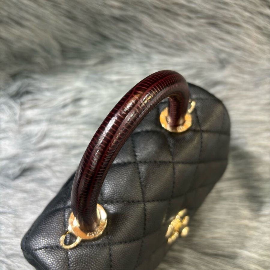 CHANEL AS2215 MINI HANDLE COCO 20 黑色荔枝皮 蜥蜴皮壓紋提把 金鍊 肩背包 手提包 斜背包-7