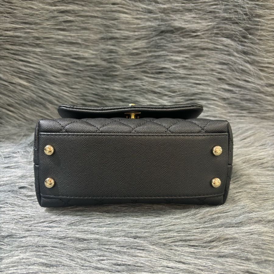 CHANEL AS2215 MINI HANDLE COCO 20 黑色荔枝皮 蜥蜴皮壓紋提把 金鍊 肩背包 手提包 斜背包-13