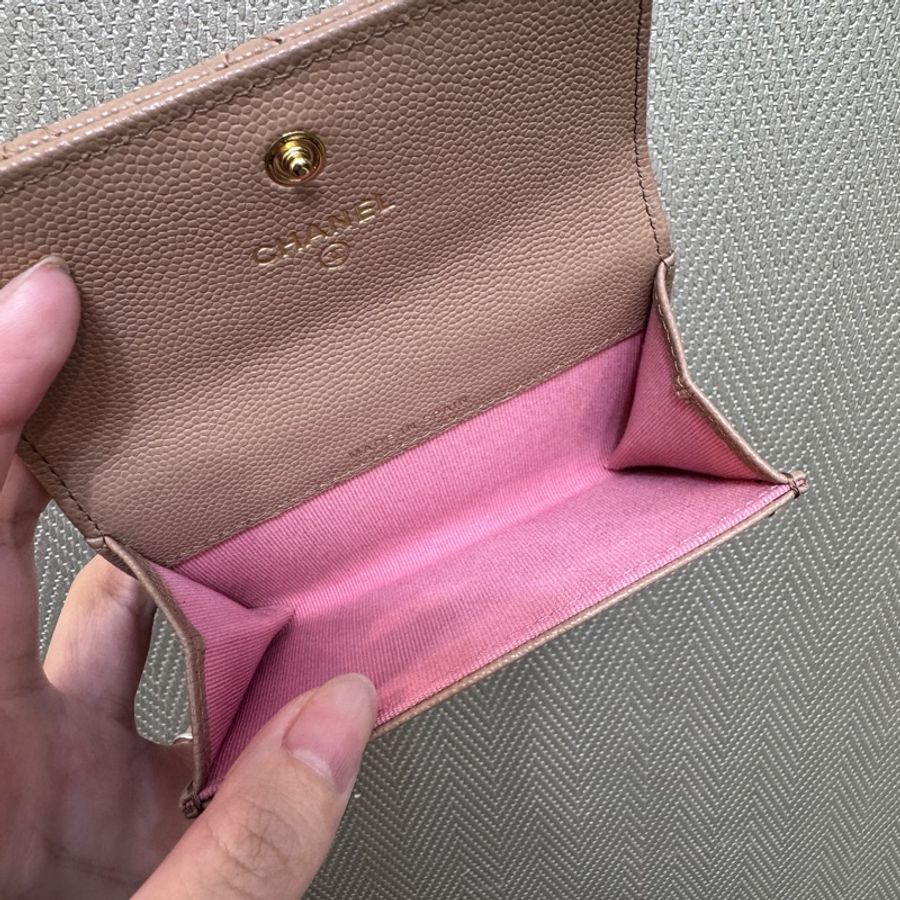 Chanel 奶茶色荔枝皮萬用卡包 晶片款-6