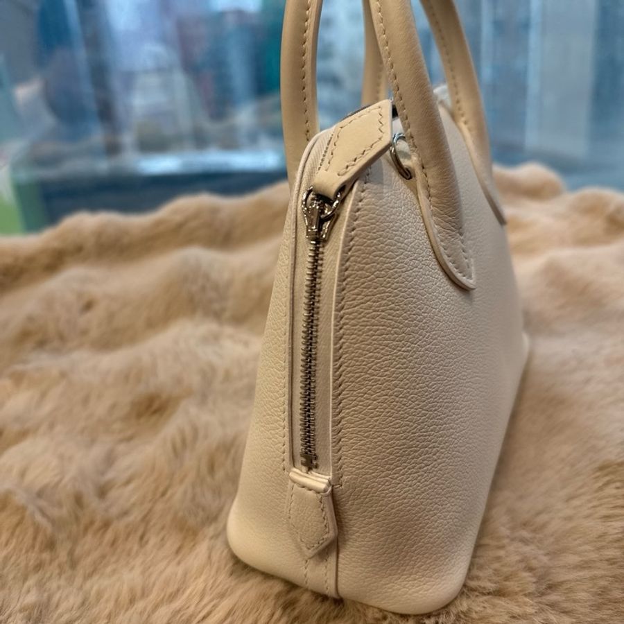 HERMES mini Bolide 純白銀釦 evercolor皮 stamp k-4