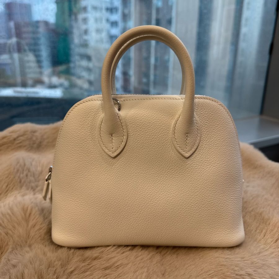 HERMES mini Bolide 純白銀釦 evercolor皮 stamp k-5