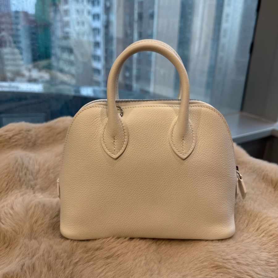 HERMES mini Bolide 純白銀釦 evercolor皮 stamp k-6