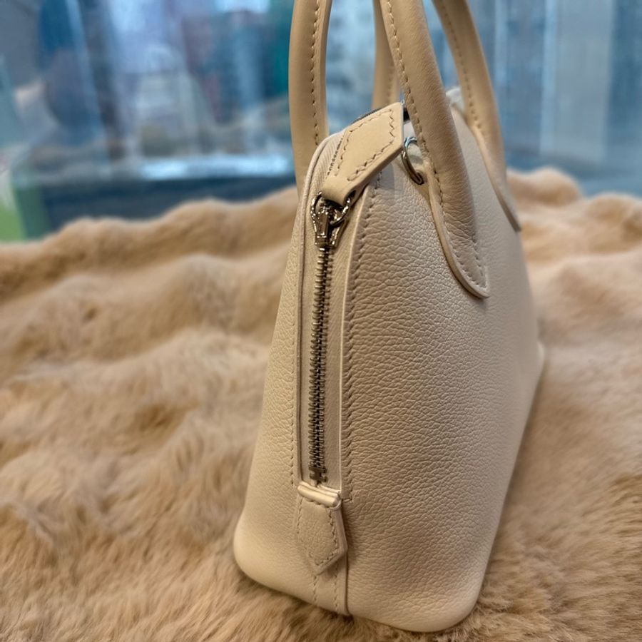 HERMES mini Bolide 純白銀釦 evercolor皮 stamp k-9