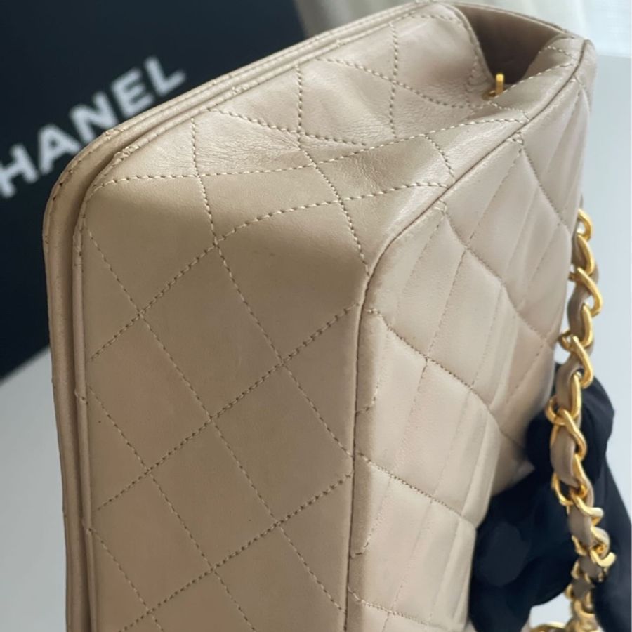 CHANEL VINTAGE 23 稀有奶茶老花 肩背側背包-9