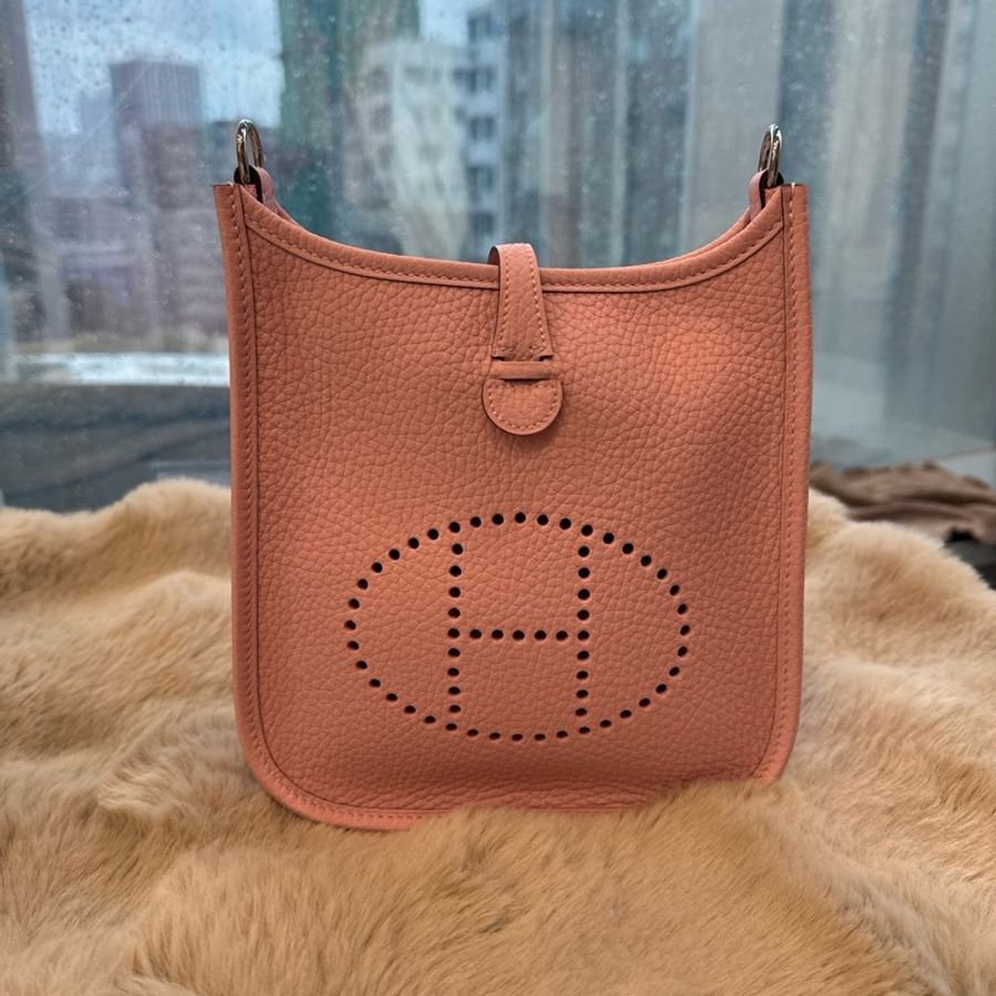 HERMES Mini Evelyne 3Q 櫻花粉銀tc stamp k-0