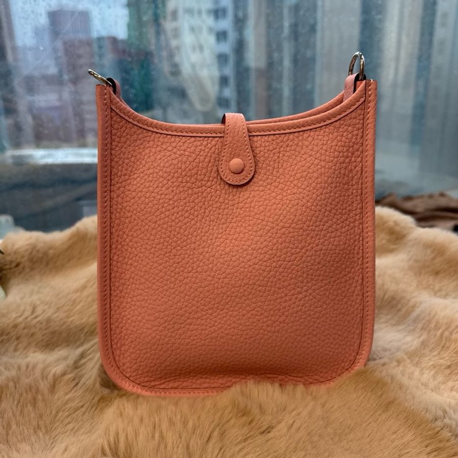 HERMES Mini Evelyne 3Q 櫻花粉銀tc stamp k-1