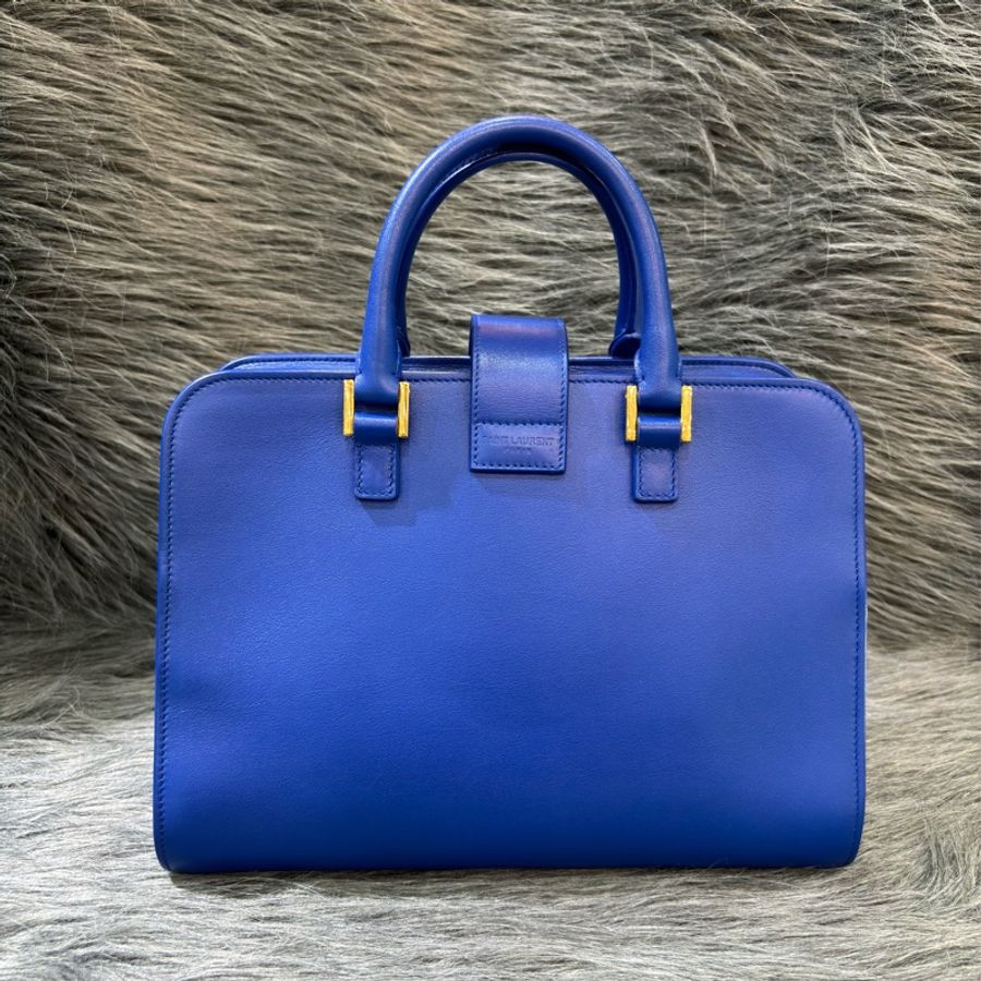 YSL 372087 Cabas Mini 皇家藍 牛皮 金釦 手提包 肩背包 斜背包 兩用包 學院包-4
