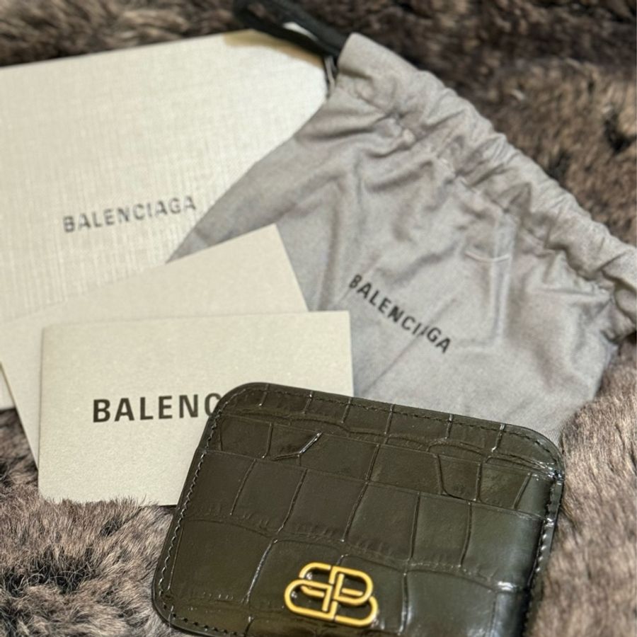 BALENCIAGA亮面鱷魚皮金色LOGO卡夾-5