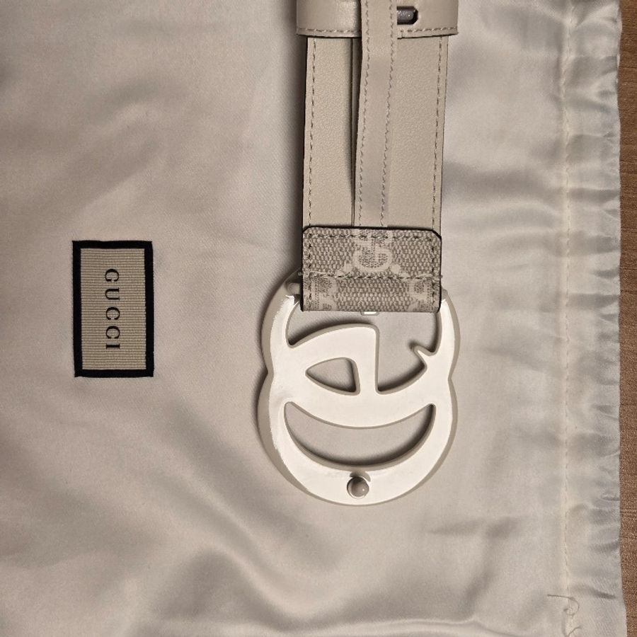 Gucci白色雙G皮帶belt90cm-6