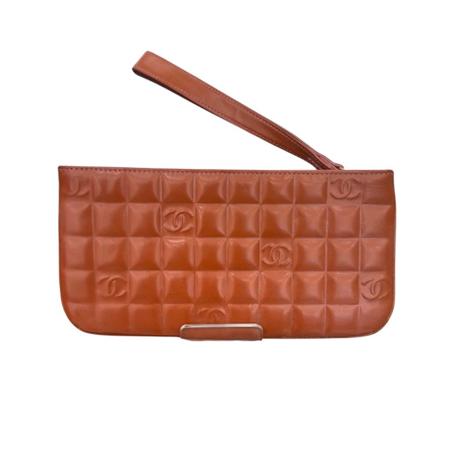 【赫蒂國際精品】 Chanel 香奈兒 Chocolate Bar 橘色巧克力格手拿包 vintage-0