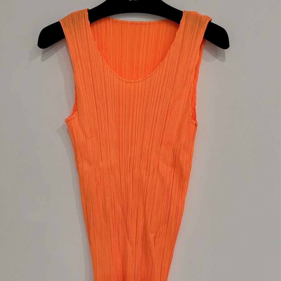 《二手品》三宅一生pleats please螢光橘皺摺背心-0