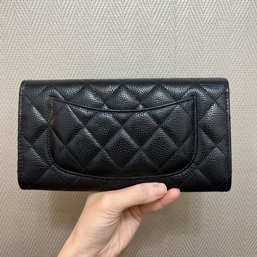 Chanel 黑荔枝皮金釦下蓋長夾AP0241-5