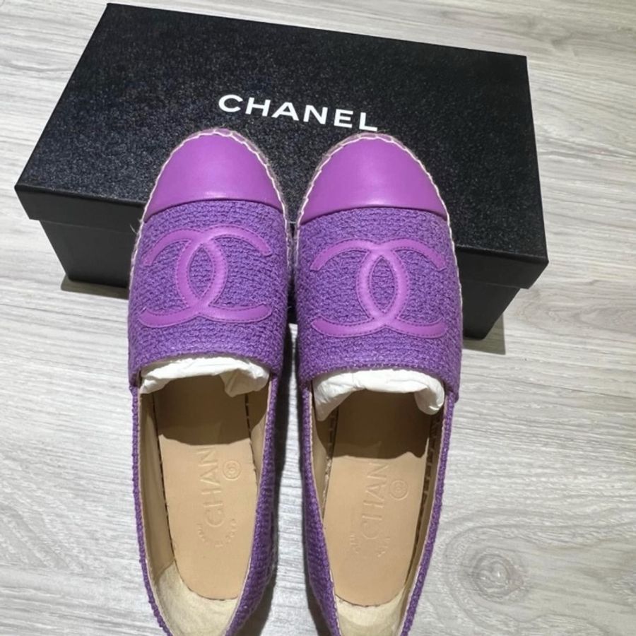 Chanel 香奈兒 草編鞋 漁夫鞋 鉛筆鞋 紫色 36號-0