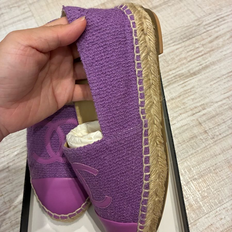Chanel 香奈兒 草編鞋 漁夫鞋 鉛筆鞋 紫色 36號-4