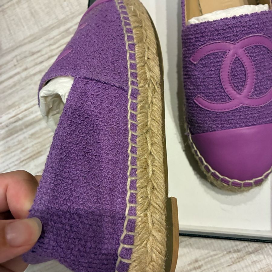 Chanel 香奈兒 草編鞋 漁夫鞋 鉛筆鞋 紫色 36號-5