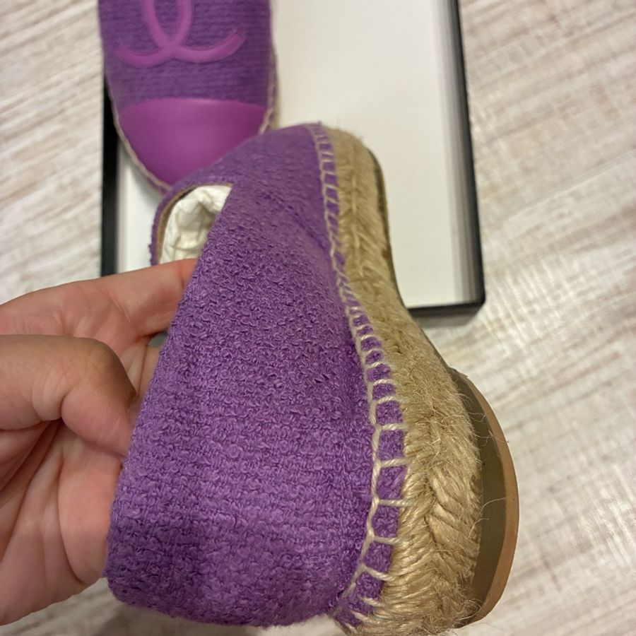 Chanel 香奈兒 草編鞋 漁夫鞋 鉛筆鞋 紫色 36號-6