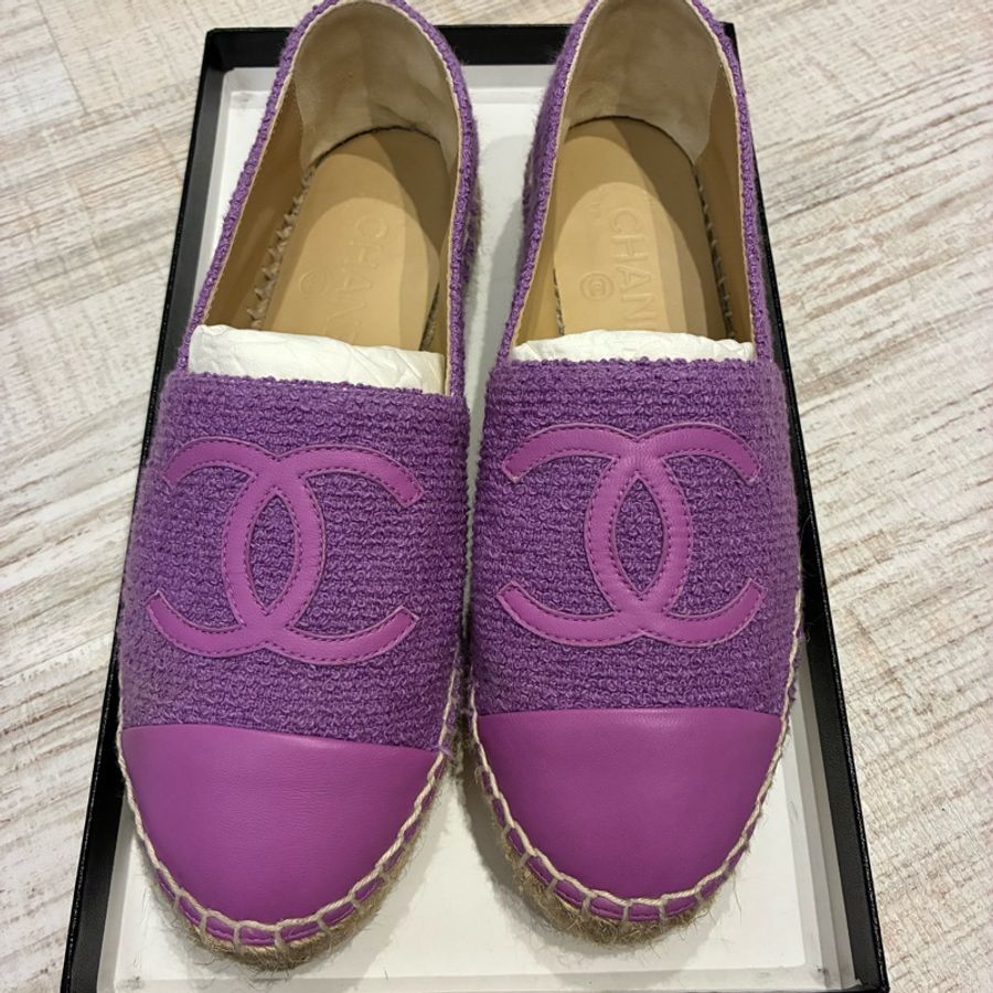 Chanel 香奈兒 草編鞋 漁夫鞋 鉛筆鞋 紫色 36號-10
