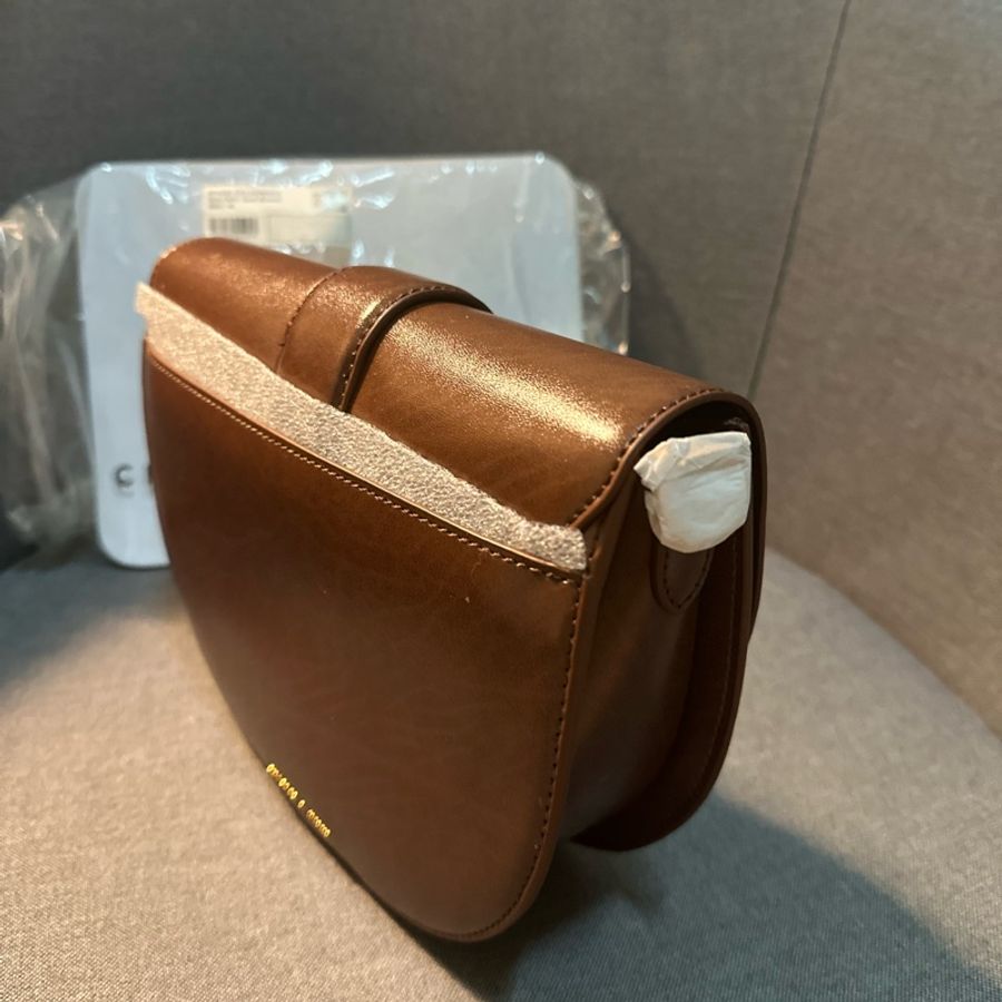 Gabine 真皮中型馬鞍包 - 深咖啡-1