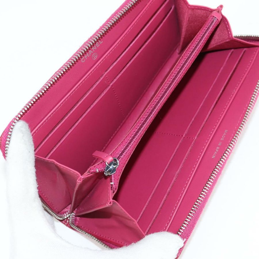 【日本直送】香奈兒 (CHANEL) Matelasse Brilliant 長款皮夾,琺瑯粉紅銀色 CC Auth yk18767V-7