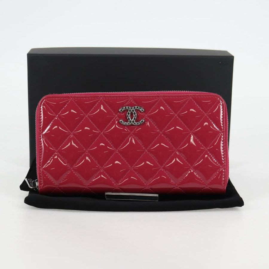 【日本直送】香奈兒 (CHANEL) Matelasse Brilliant 長款皮夾,琺瑯粉紅銀色 CC Auth yk18767V-11