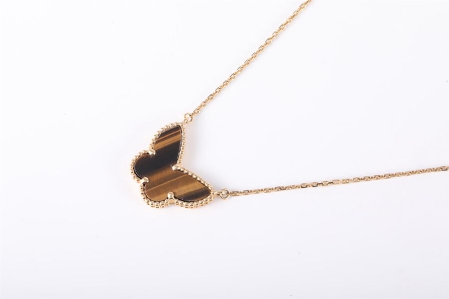 VAN CLEEF&ARPELS(梵克雅寶) Lucky Alhambra 蝴蝶項鏈 18K黃金/虎眼石 項鏈 黃金-2