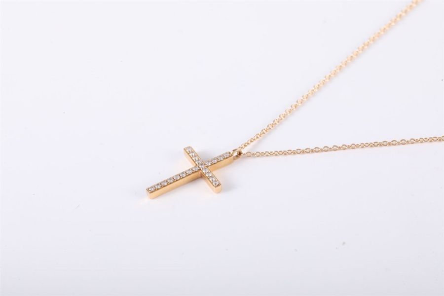 TIFFANY&CO(蒂芙尼) 滿鑽 十字架 小號 1.8cm 18K玫瑰金/鑽石 項鏈 玫瑰金-1