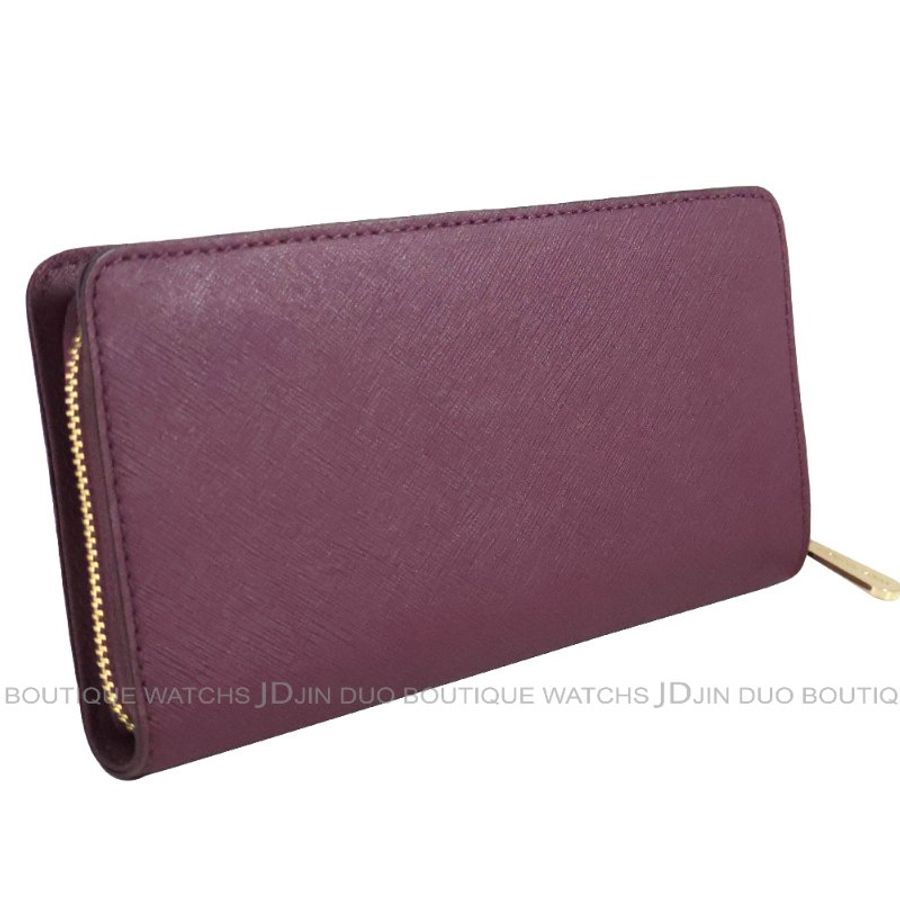 金鐸精品~2462 MICHAEL KORS MK 莓紅色防刮皮紋金鎖頭拉鍊長夾 全新品-3