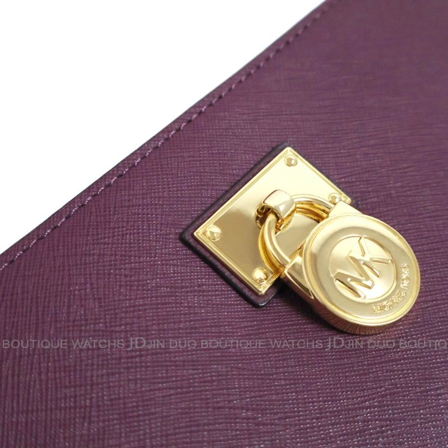 金鐸精品~2462 MICHAEL KORS MK 莓紅色防刮皮紋金鎖頭拉鍊長夾 全新品-7