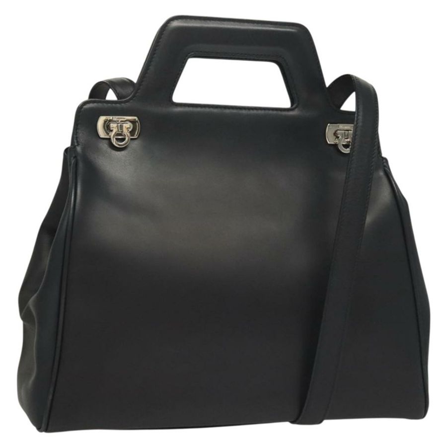 【日本直送】Salvatore Ferragamo Gancini 手提包 皮革 兩用 黑色 銀色 正品 131183-0
