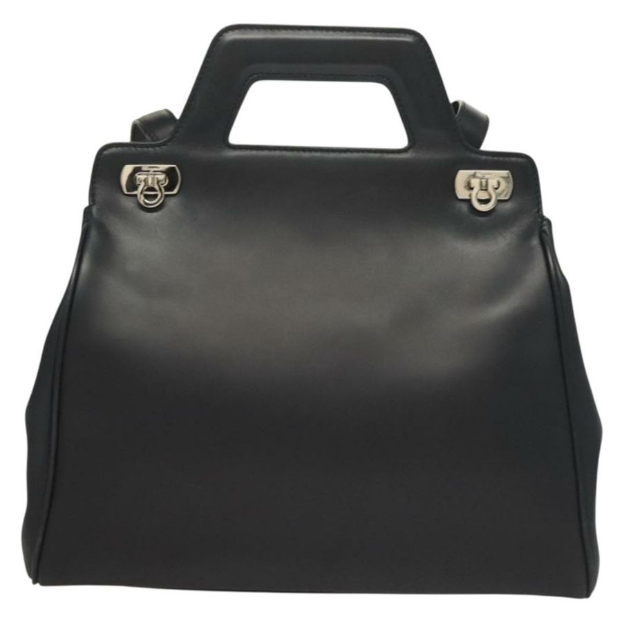 【日本直送】Salvatore Ferragamo Gancini 手提包 皮革 兩用 黑色 銀色 正品 131183-12