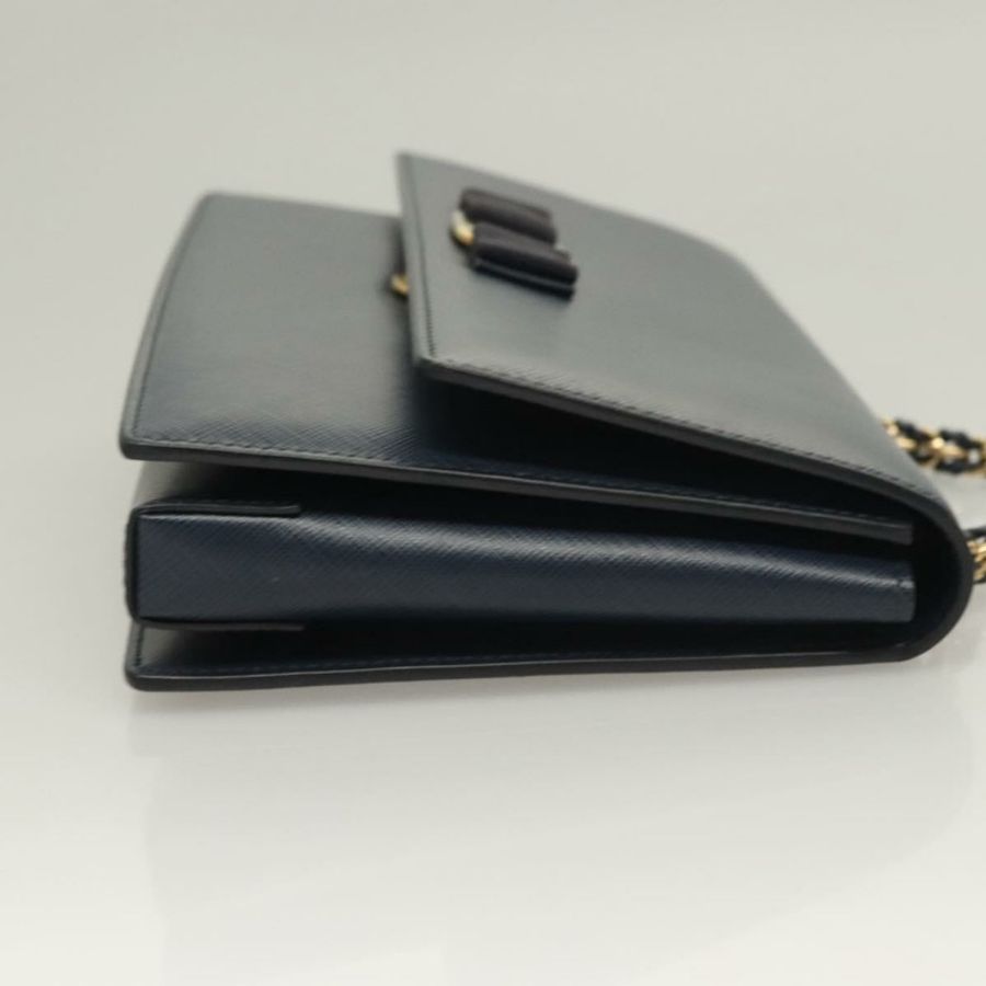 【日本直送】Salvatore Ferragamo Vala 鏈條單肩包 皮革 海軍藍 金色 正品 130907-2