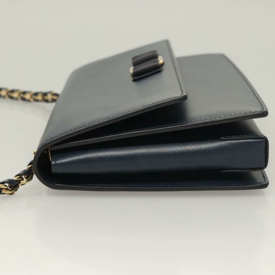 【日本直送】Salvatore Ferragamo Vala 鏈條單肩包 皮革 海軍藍 金色 正品 130907-3