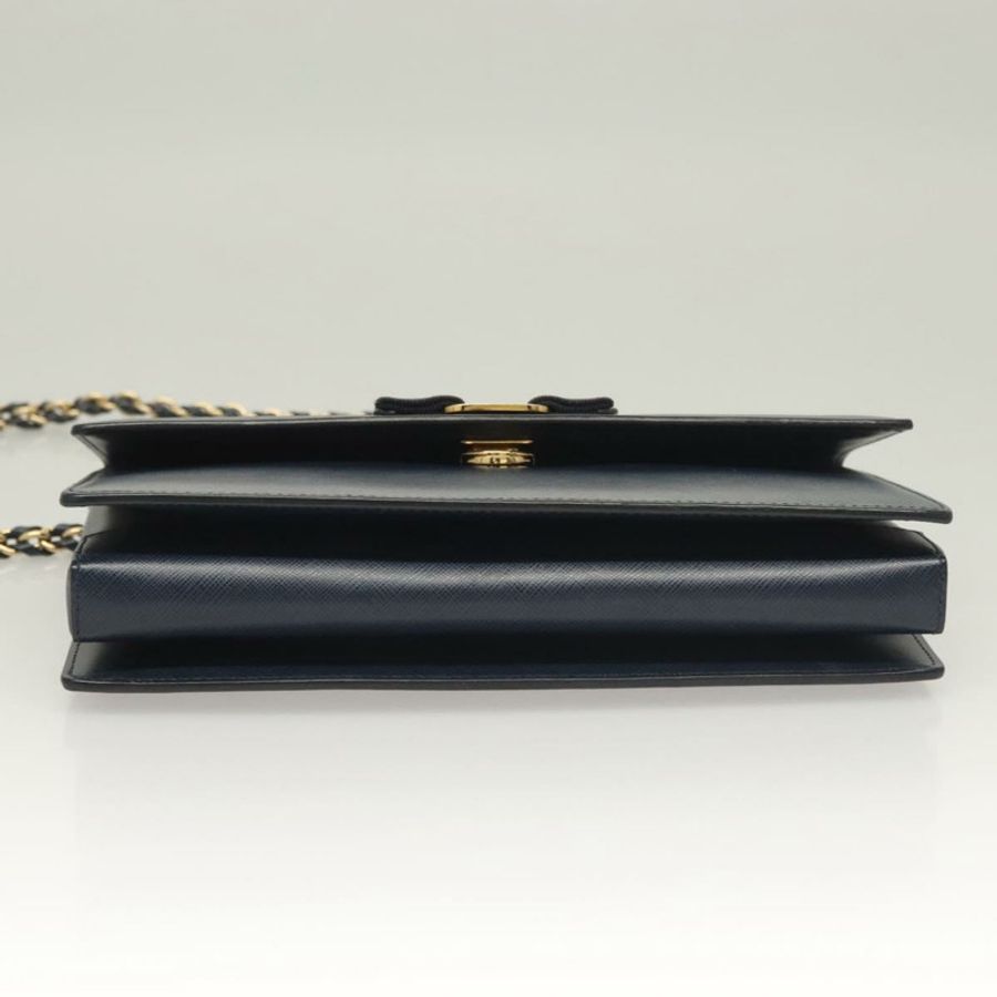 【日本直送】Salvatore Ferragamo Vala 鏈條單肩包 皮革 海軍藍 金色 正品 130907-4