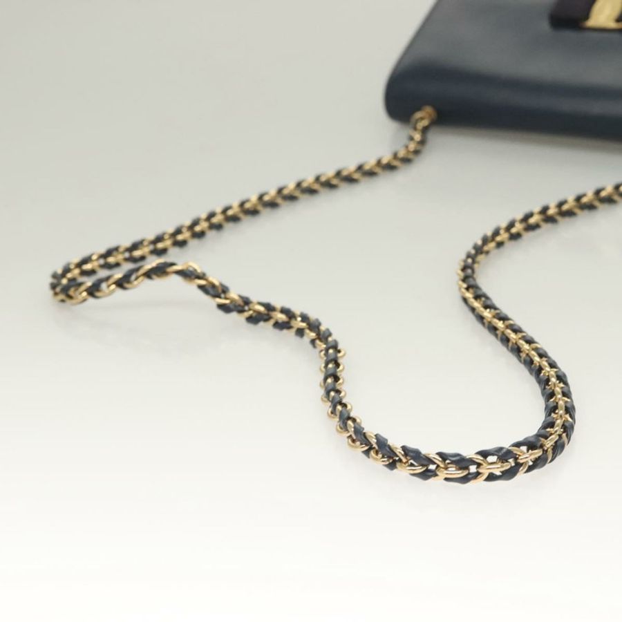 【日本直送】Salvatore Ferragamo Vala 鏈條單肩包 皮革 海軍藍 金色 正品 130907-6