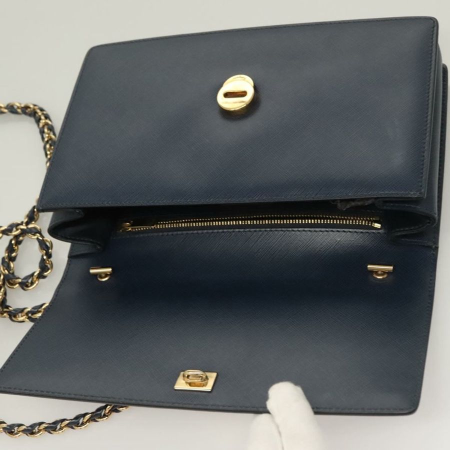 【日本直送】Salvatore Ferragamo Vala 鏈條單肩包 皮革 海軍藍 金色 正品 130907-9