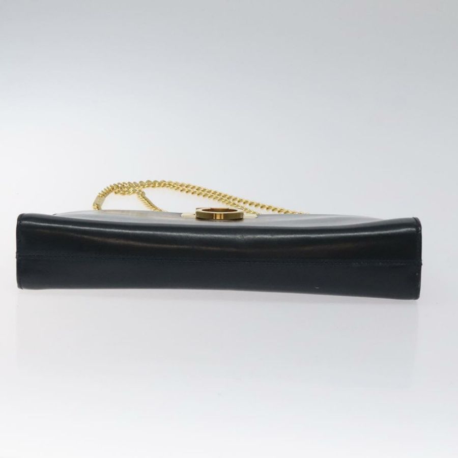 【日本直送】Salvatore Ferragamo Gancini 鏈條肩背包,黑色皮革,金色,正品,貨號 131607-4