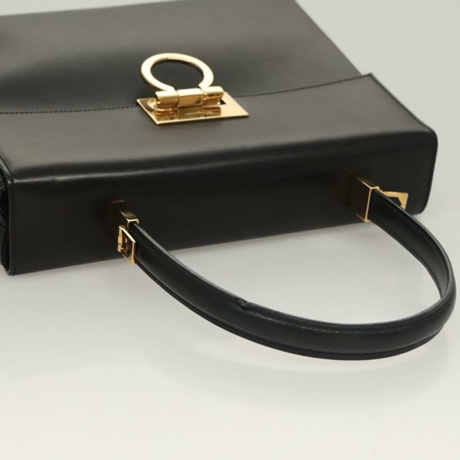 【日本直送】Salvatore Ferragamo Gancini 手提包 皮革 黑色 金色 正品 132079-5